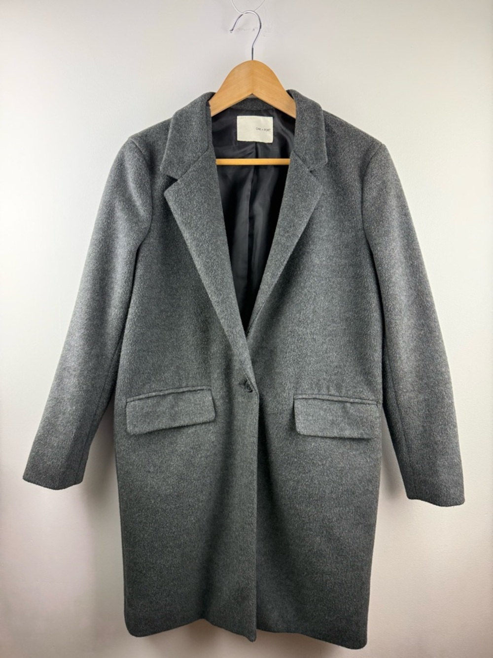 Oak + Fort Charcoal Grey Single Button Oversized Minimalist Coat Size M